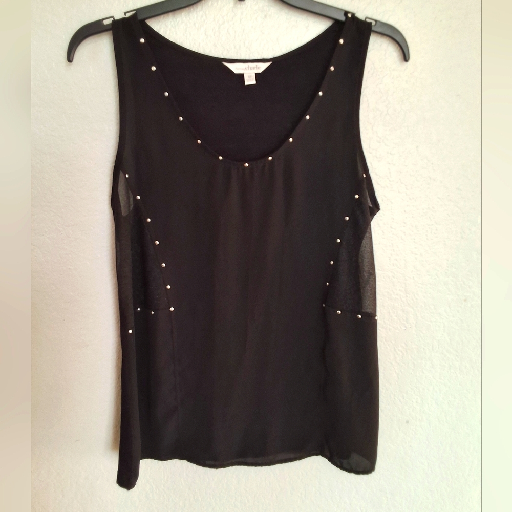Charming Charlie Black and Silver Embellished Tank Top